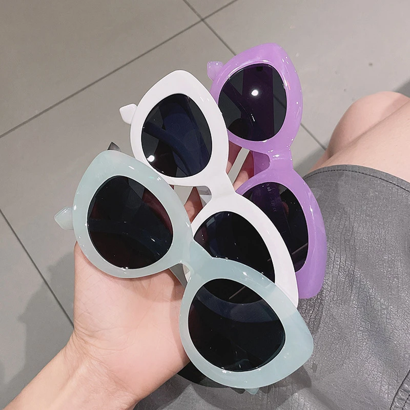 ray ban sunglasses women SO&EI Ins Popular Fashion Cat Eye Women Sunglasses Retro Jelly Color Shades UV400 Eyewear Men Green Pink Purple Sun Glasses oversized square sunglasses