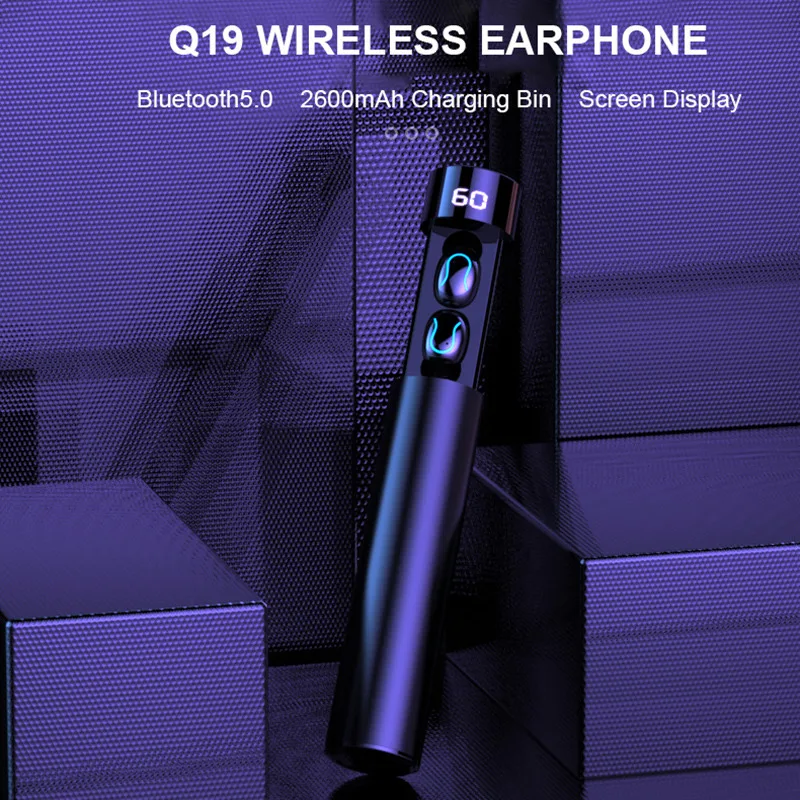 

In-ear Bluetooth 5.0 Earphone Digital Display Pull-out Wireless Stereo Sports Headset Accessories with Charging Box