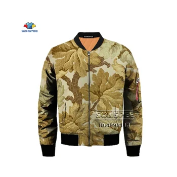 

SONSPEE New Green Leaf Tree 3D Print Men Winter Thick Bomber jacket Flight Jacket Army Military Streetwear Long Sleeve Tops