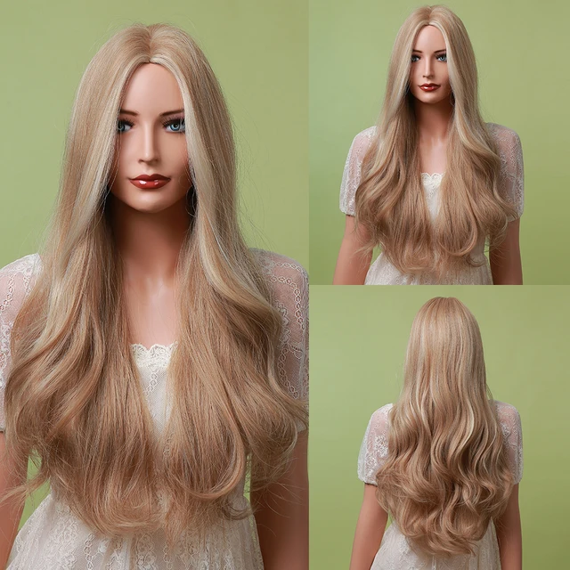 HENRY MARGU Dark Brown Wave Wigs Long Synthetic Wavy Natural Hair Temperature Wigs For Black/White Women Daily Cosplay Wigs LC326-1