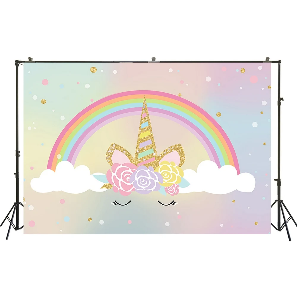 

HUAYI Photography Backdrop Birthday Party Desserts Cake Table Decor Photo Background Unicorns Rainbow Baby Shower BackdropW-3638