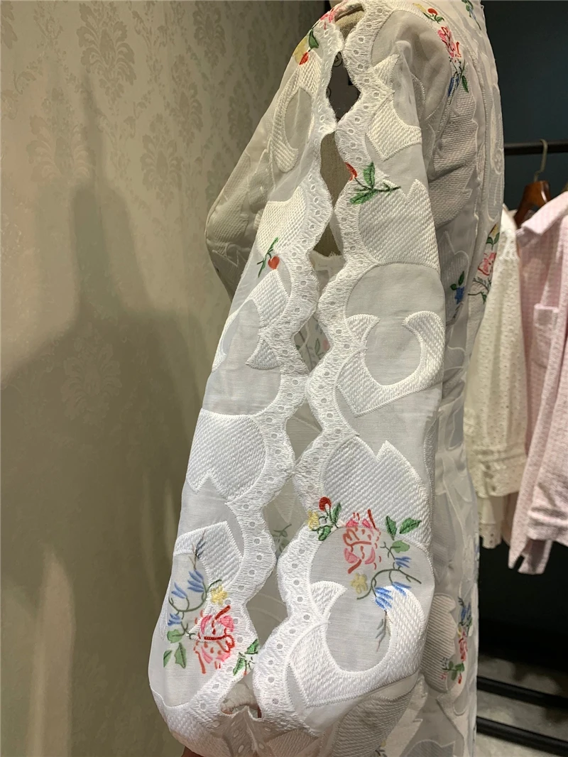 COLOREE, Осеннее женское длинное платье, подиумное дизайнерское белое платье с вышитыми цветами, сексуальное осеннее Открытое платье с v-образным вырезом, Vestidos