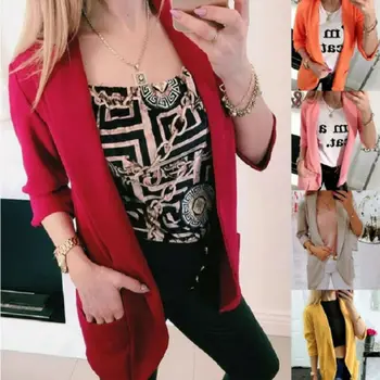 

Women Slim Casual Blazer Jacket Top Outwear Long Sleeve Career Formal Long Coat