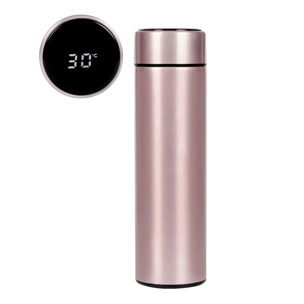 500ML Smart Cup Stainless Steel Vacuum Flask Outdoor Sports Cup With Temperature Display Outdoor Portable Cup Warm Water Bottle - Color: Gold