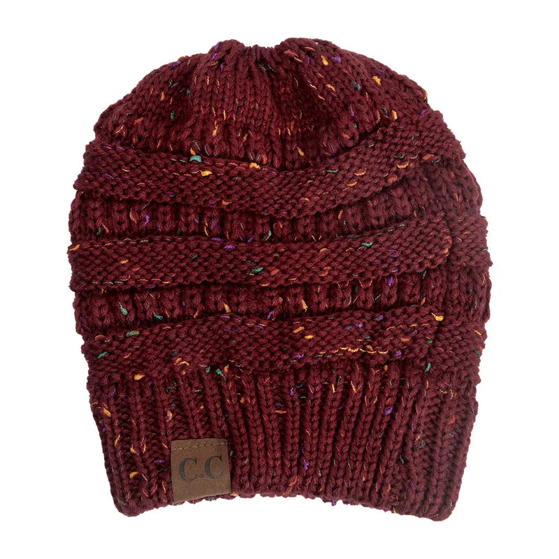 Женская зимняя теплая шапка вязанная из шерсти топ со средним отверстием, конский хвост, волосы закрыты, элегантные женские одноцветные и разноцветные головные уборы