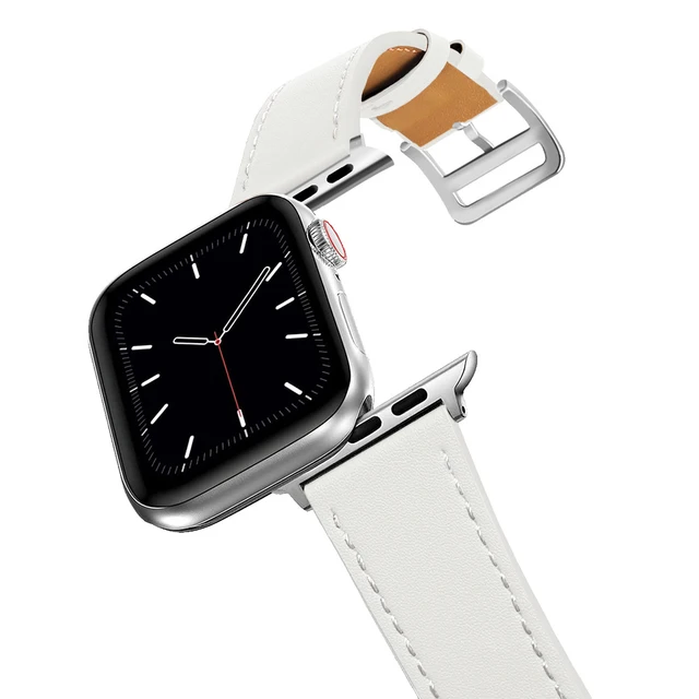 Business Real Leather Loop Bracelet Belt Band for Apple Watch SE 7654 42MM 38MM 44MM 40MM Strap on Smart iWatch 3 Watchband 45mm off white