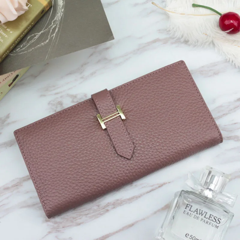 Purple New Fashion Cell Phone Wallet Purse Genuine Leather Card Holder Hot Sale Womens Purses And Handbag Designer Long Card Wallet - Цвет: Purple
