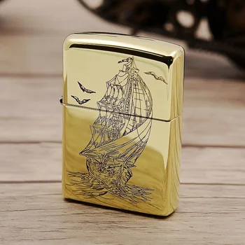 

100% Original Brand New ZP Lighter brass carving navigation oil Lighter with logo box gift for men