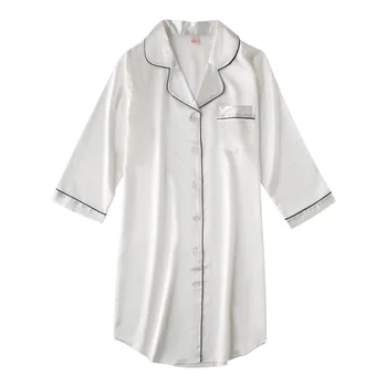

Sexy Night Dress Women Nightwear Lingerie Nightgowns Silk Sleepwear Satin Dress Cute Solid Pijama Three Quarter Sleeve Camison