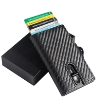  2023 Luxury RFID Carbon Fiber Leather Card Holder for Men Slimjack Wallet with Coin Compartment 