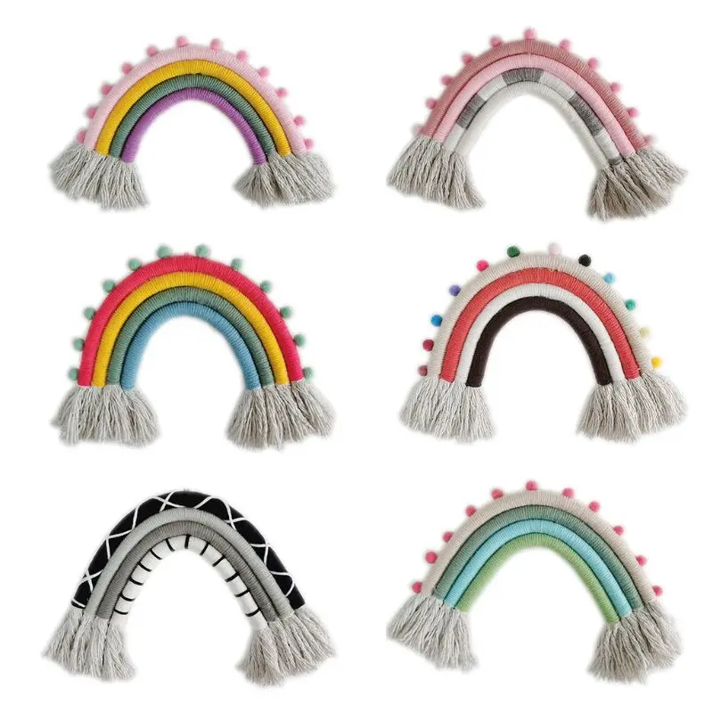 Nordic Rainbow Hand knitted Ornaments Pendant Boho Children Room Wall Decor 1
