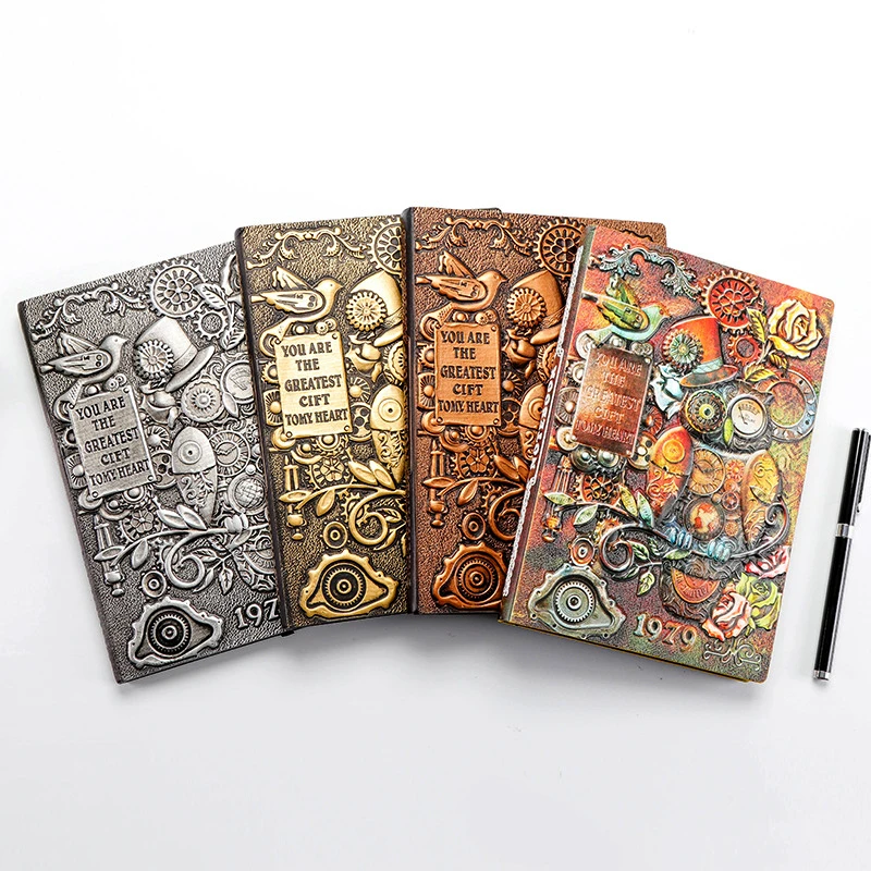 Mechanical Owl Embossed Leather Notebook and Journals Color Brass Notepad Diary A5 Planner Vintage Business Gift Stationery