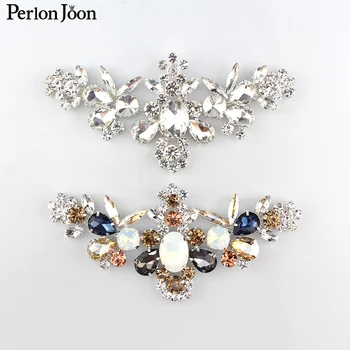 

1PCS colorful rhinestone patch collar silver delicate crystal applique craft sewing on wedding dress accessories YHX065