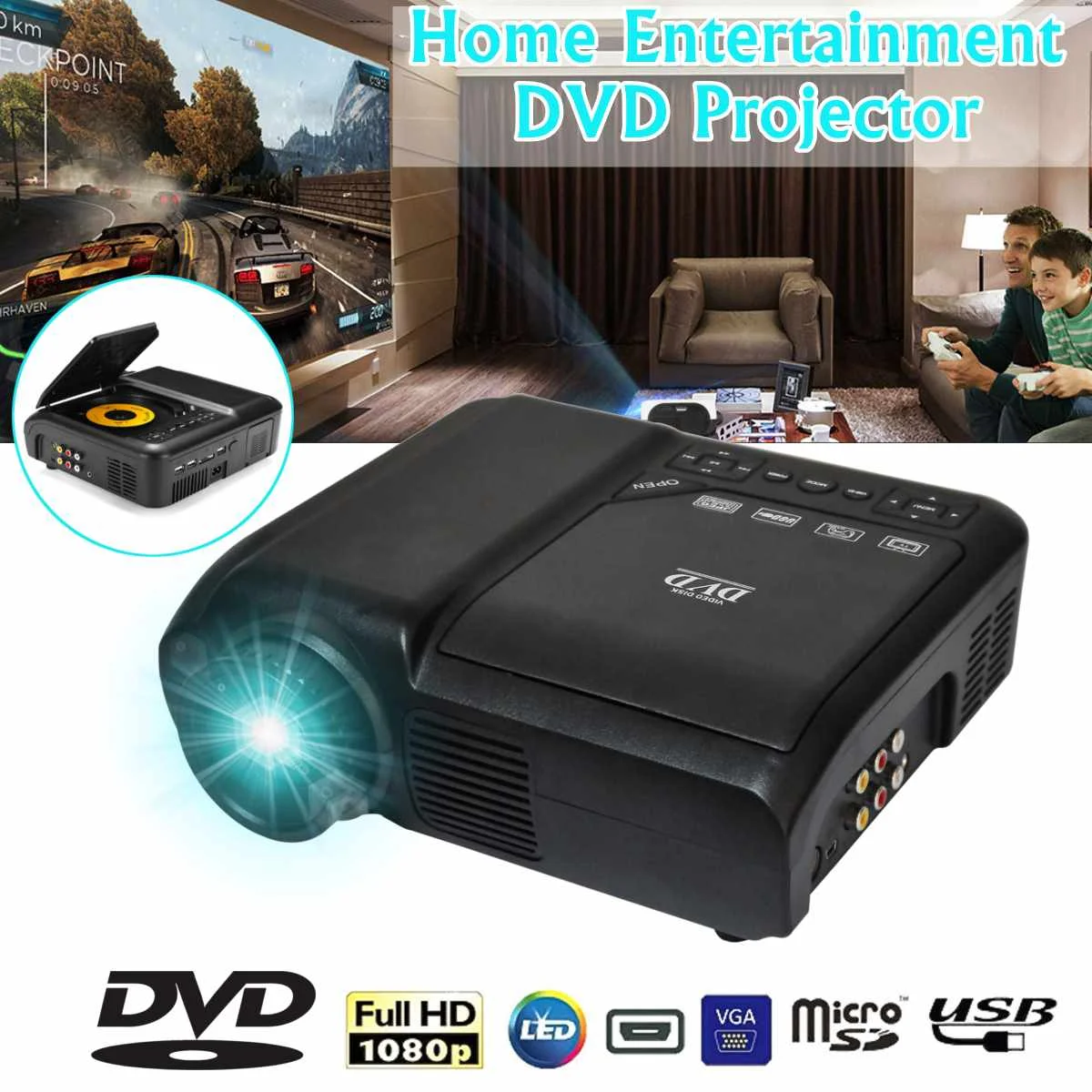 

Native 1080p Full HD Multimedia Projector LED Proyector Video Wireless Multi-Screen Beamer Home Theater