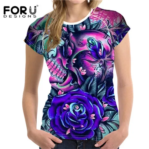 FORUDESIGNS/фиолетовая сиреневая Цветочная женская футболка, летние тонкие топы, укороченный женский бодибилдинг, Повседневная Эластичная футболка, женская одежда, Новинка - Цвет: YQ059BV
