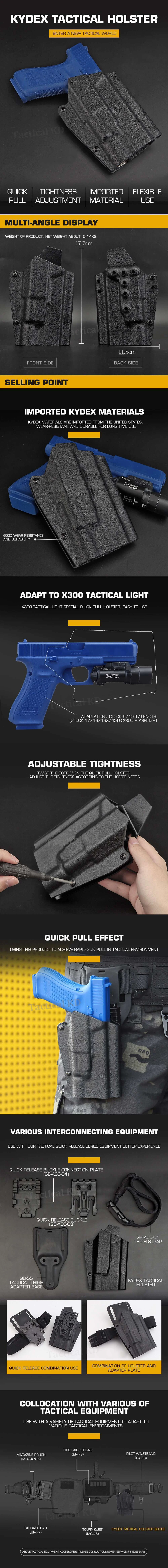 Tactical Kydex Gun Holster 3mm Adapt To G17L With Beltclip Waist Quick Pistol Holster For G17/19/19X/45 G-X300 Flashlight