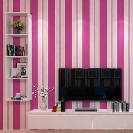 

Fashion Non-woven Pink Red Purple Striped Wallpaper 3D Modern Living room Waterproof Textured Stripe Wall paper Rolls