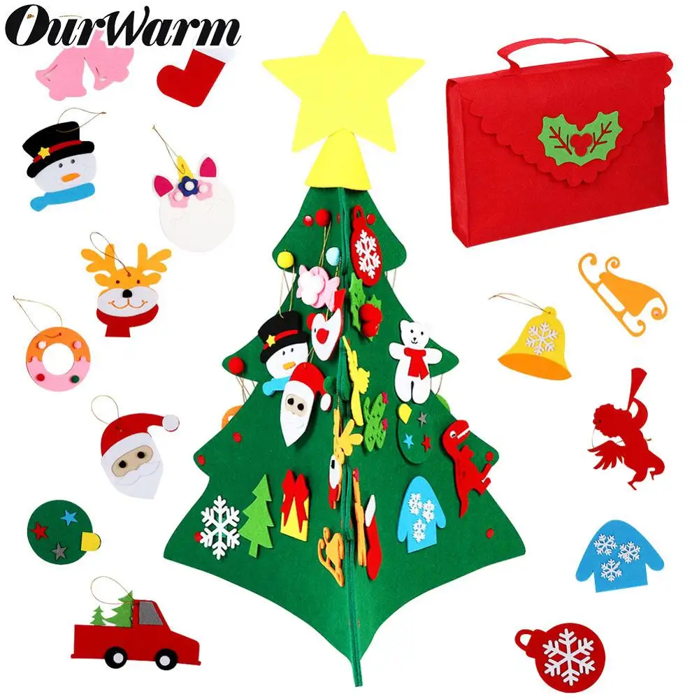 

OurWarm DIY Felt Christmas Tree New Year Gifts Kids Toys 3D Artificial Tree with Bag Wall Hanging Ornaments Christmas Decoration