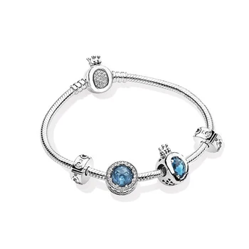

Authentic 925 Sterling Silver Blue Moonlight Europe Bracelet Set Fit Original Women Bead Charm Bangle Gift DIY Jewelry