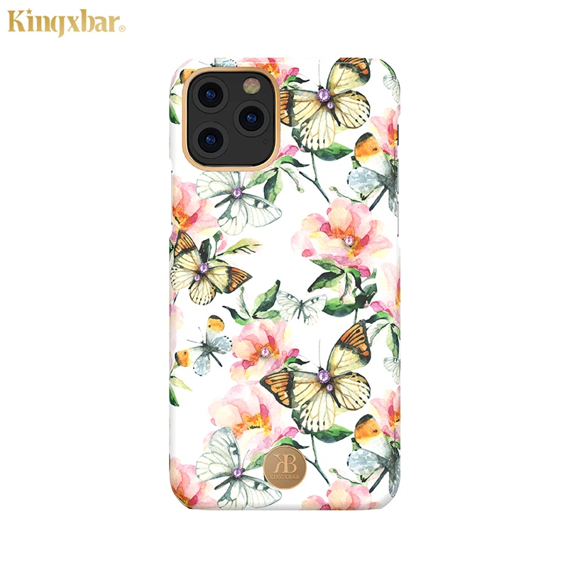 Чехол Kingxbar с кристаллами Swarovski Flower для iPhone 11/Pro/Max противоударный жесткий чехол на заднюю панель - Цвет: Butterfly flower