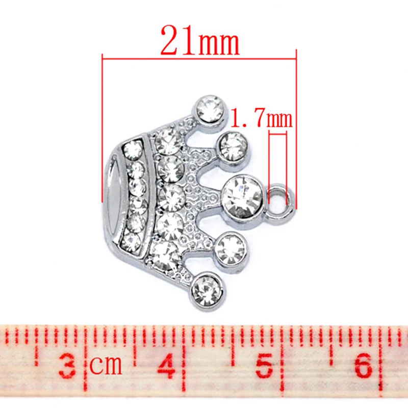Lovely Jewelry! 10 Silver Tone Rhinestone Crown Charm Pendants 21x20mm (B10355)