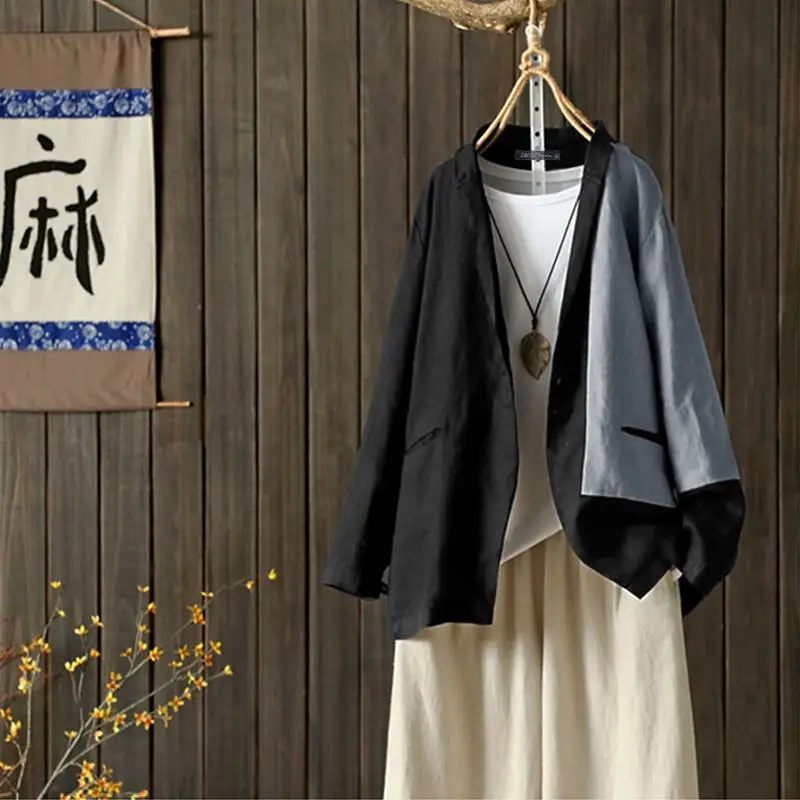 Осенний деловой Блейзер ZANZEA элегантный длинный рукав OL блейзеры модная женская Повседневная хлопковая верхняя одежда с лацканами пальто Femme