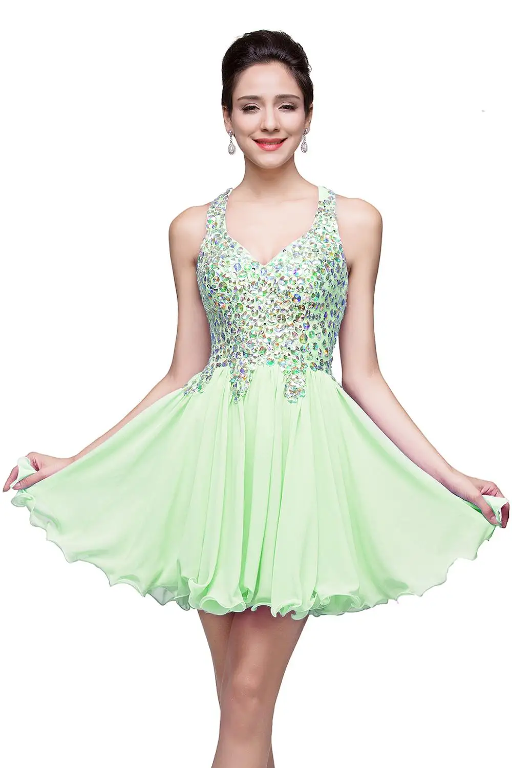 Vestidos De Fiesta, Новое поступление, сексуальные короткие коктейльные платья, платье для выпускного вечера, вечерние мини платья, в течение 3 дней - Цвет: Зеленый