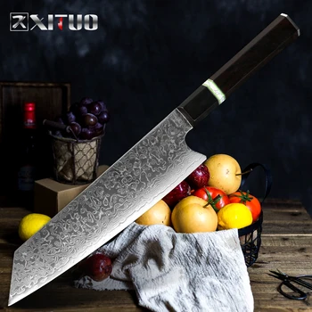 

XITUO Damascus Steel Chef Knife VG10 Sharp Kiritsuke Cleaver Slicing Vegetable Kitchen Knives Black High-grade Octagonal Handle