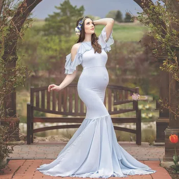 

Maternity Dresses Photography Props Elegence Nursing Dress Solid Ruffles Short Sleeve Spring Summer Long Zwangerschapsrok Y1227