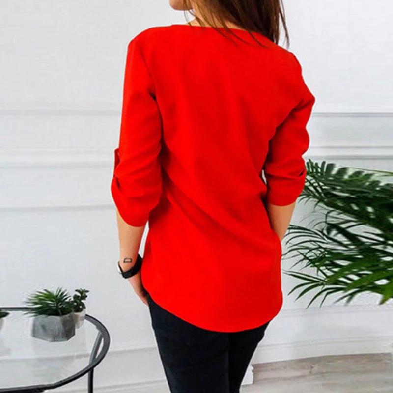 Ladies S-5XL Casual 3/4 Sleeve Tunic Tee Plus Size Elegant Beauty T Shirt Summer Women Solid V-neck Zipper Tops Multicolor