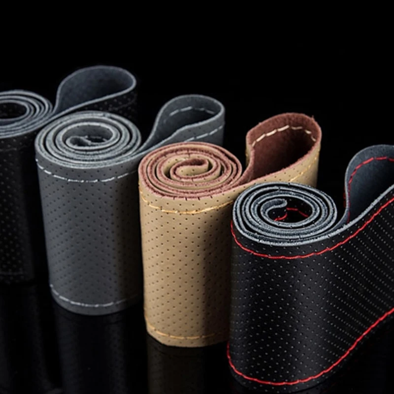 Car Steering Wheel Braid Cover Needles And Thread Artificial Leather Car Covers Suite 7 Color DIY Texture Soft Auto Accessories