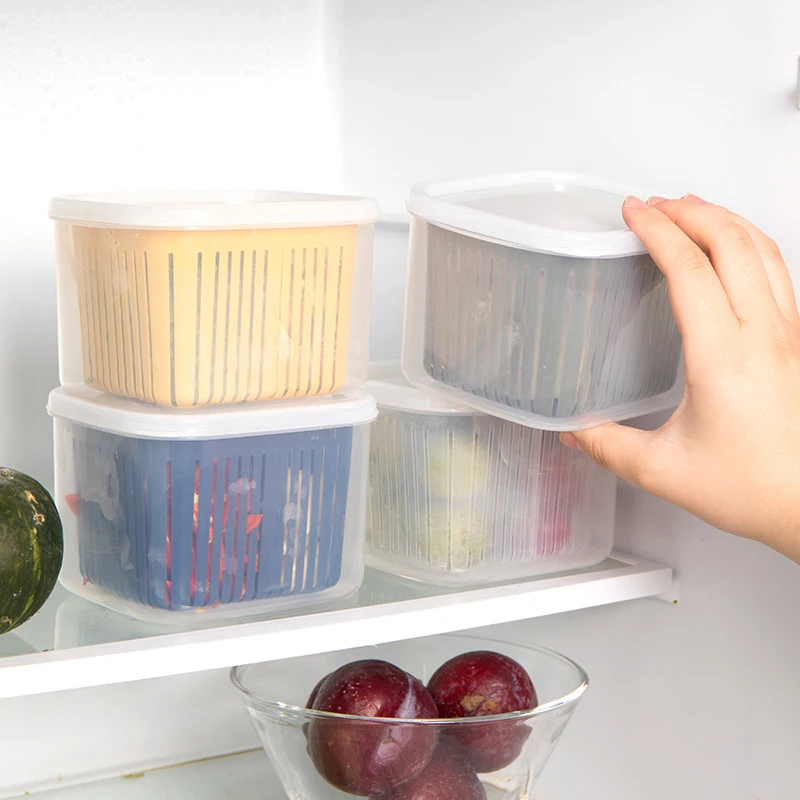

Drain Seal Box 2 Layer Onion Ginger Garlic Food Plastic Storage Case Kitchen Tool Food Container Square Transparent Keep Fresh