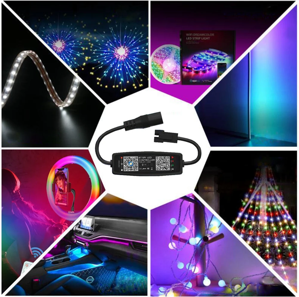WS2811 WS2812B LED 컨트롤러 블루투스 음악 SK6812 WS2812 픽셀 LED 스트립 라이트 APP 24/28 키 원격 USB DC5-24V
