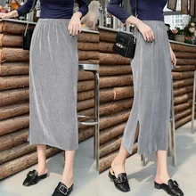 Полуюбка Женская Осенняя новая Корейская версия Высокая талия шоу тонкая плиссированная Золотая Бархатная плиссированная юбка