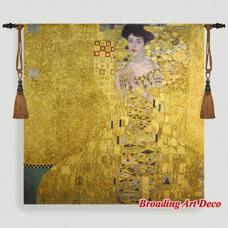 Гобелен Gustav Klimt из жаккардового плетения Adele Bloch Bauer I (золотистый) настенный