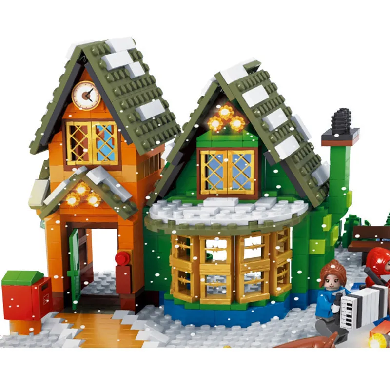 

AUSINI 25607 City Theme Christmas Post Office Scene Children'S Educational Assembled Granule Building Blocks Toy Gift