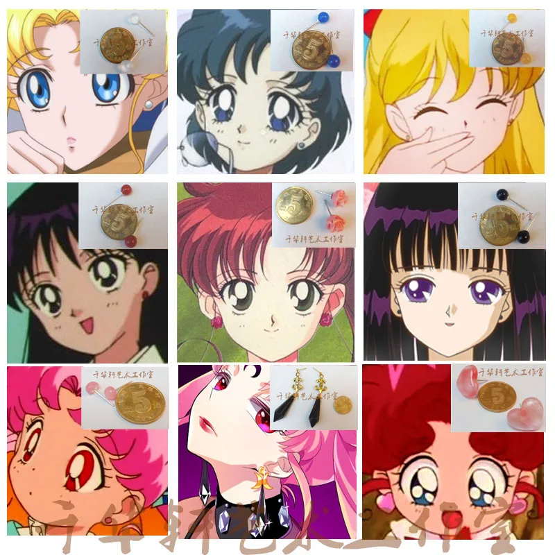 Блестящие сережки ручной работы Sailor Moon Saturn Black Lady серебряные серьги 925 пробы