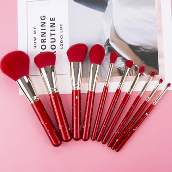 

10pcs Christmas Soft Makeup Brush Set Foundation Loose Powder Brush Eyeshadow Lip Brush Highlighter Cosmetic Brush Kit New