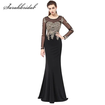 

Formal Evening Dresses Lace Appliques Long Sleeve Sheer Robe Soiree Crystal Mermaid Long O-Neck Elegant Women Party Gowns LSX357