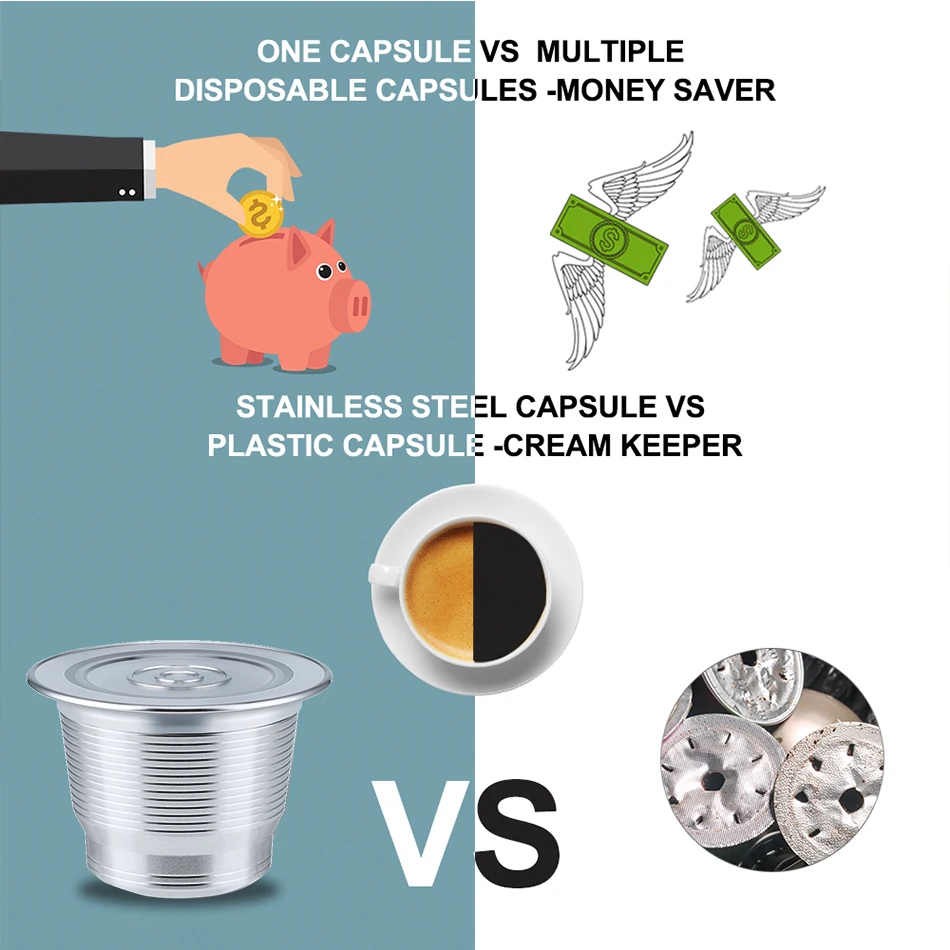 RECAFIMIL Reusable Coffee Capsule Stainless Steel Metal Refillable Coffee Pods Nespresso Machine With Spoon & Brush reusable coffee capsules
