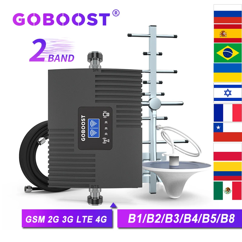Двухдиапазонный Сотовый усилитель GOBOOST Gsm 2g 3g CDMA 850 2100 сотовый LTE 4G 1800 1700 1900 МГц
