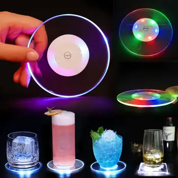 

1PC Luminous Coaster Acrylic Crystal Ultra-thin Led Coaster Bar Cocktail Non-toxic Flash Base Full Flash Lighting Base Lamp Base