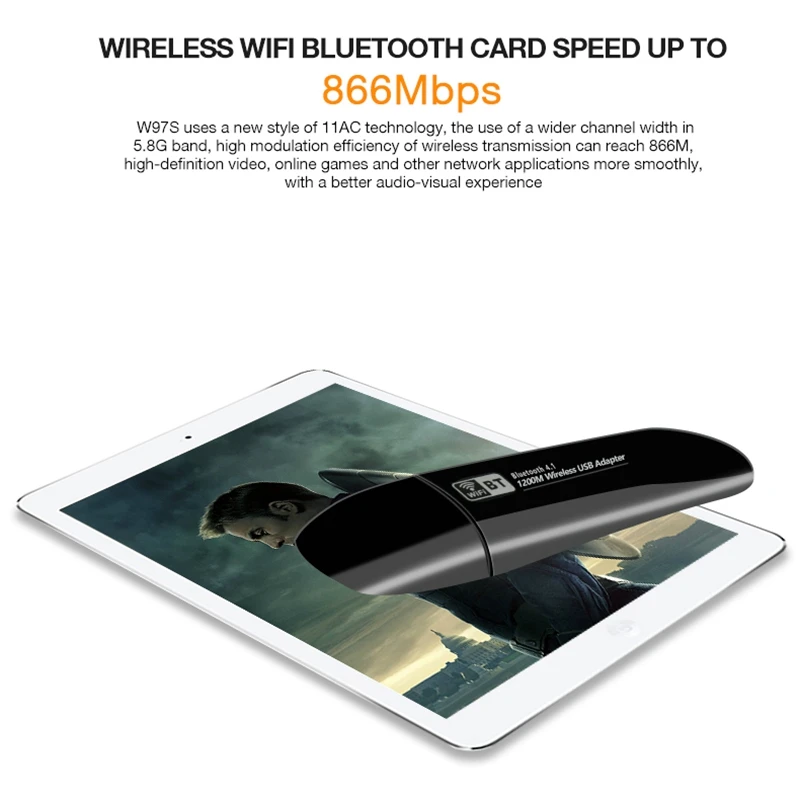 2-в-1 мини Wi-Fi 5 ГГц сетевая карта Bluetooth 4,1 Беспроводной Ac 1200 Мбит/с двухдиапазонный сетевой карты для настольного компьютера ноутбука тв