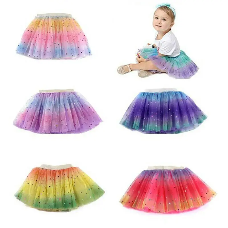 Baby Girl's Rainbow Tutu Skirt 3 Layer Tulle Princess Ballet Dance