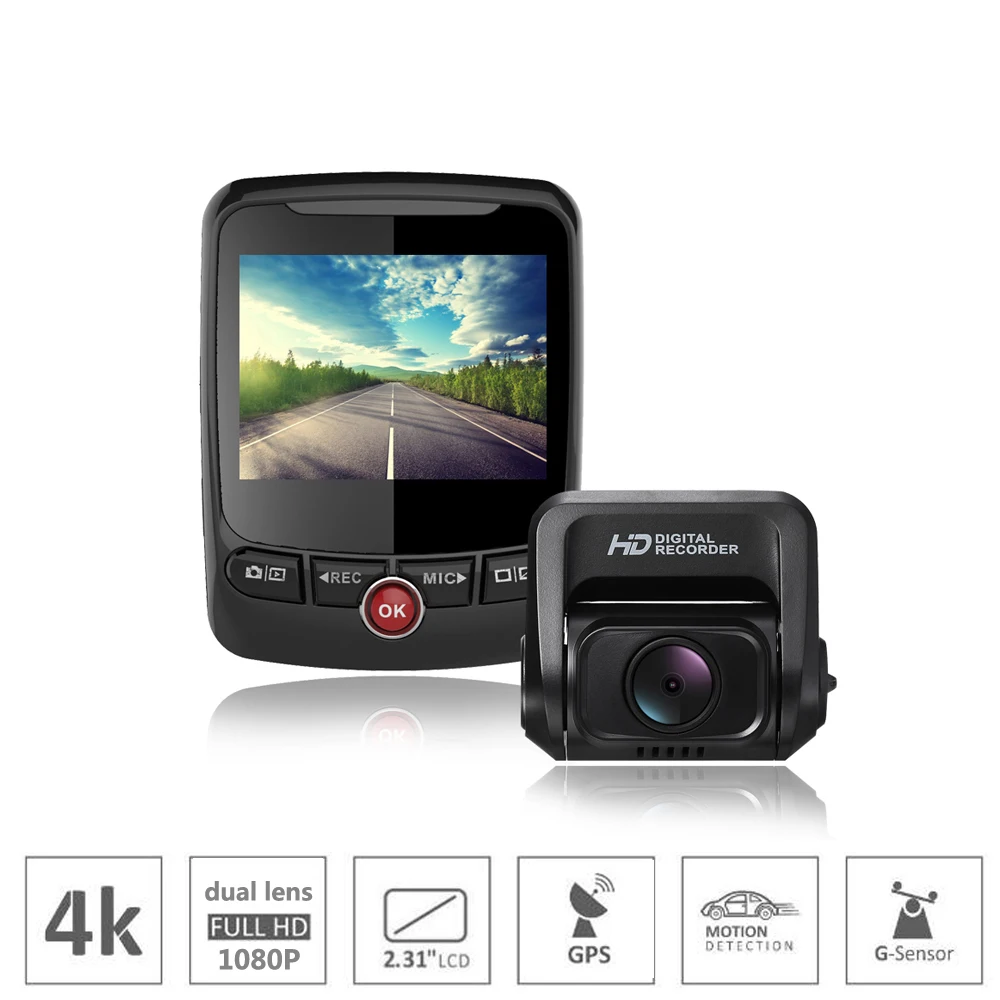 Автомобильный видеорегистратор 4k dash camera двойной объектив для переднего и