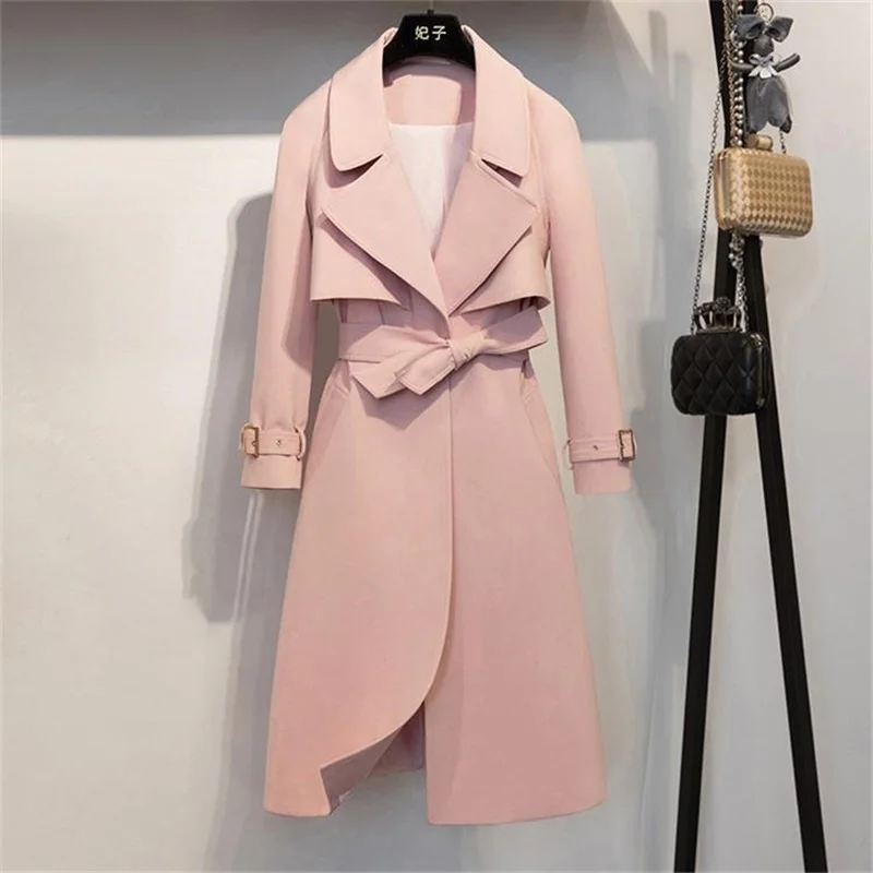

Wenfly Women Clothes Windbreaker Long Coats Covered Button Sashes Elegance Loose Female England Manteau Outerwear