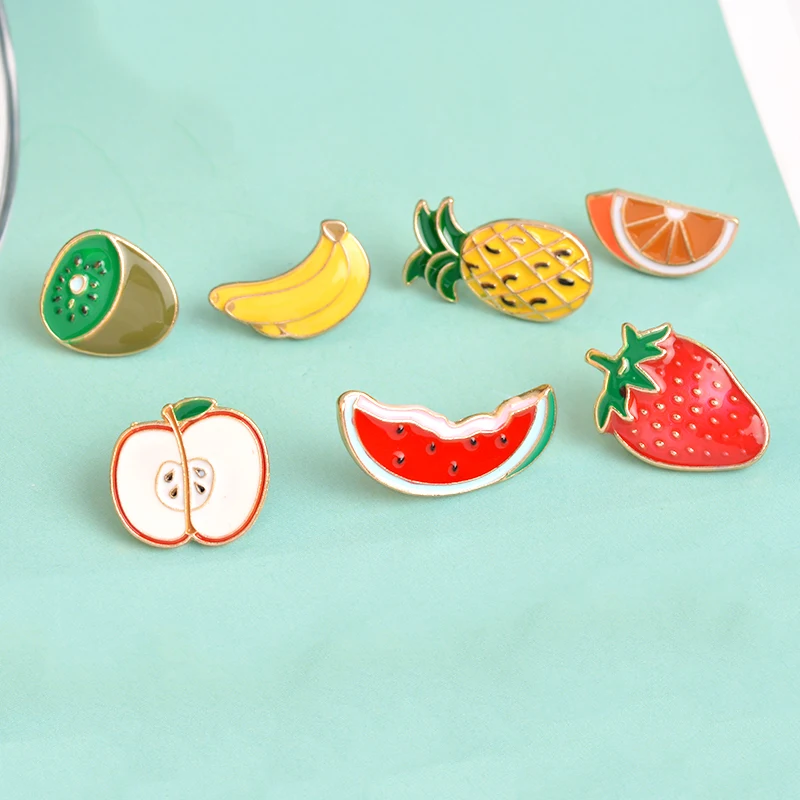 

Summer fruit enamel pins brooches Wholesale Cute cartoon Pineapple Avocado apple Lapel pin badges Plant Shirt bag jewelry gift