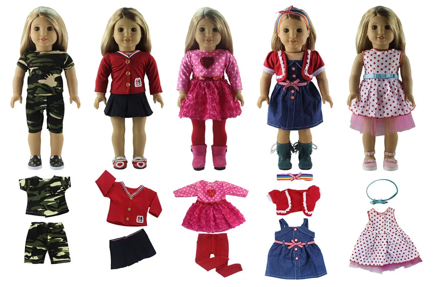 

Hot 5 PCS Different Colors and Styles Doll Clothes for 18 inch American Doll Bitty Baby Doll S21