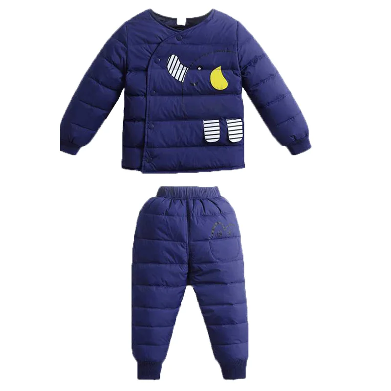 picture 2 navy blue Комплекты осенне-зимней одежды для детей теплые куртки-Пуховики комплекты одежды пуховые пальто+ штаны для маленьких мальчиков и девочек, 2 предмета - Цвет: picture 2 navy blue