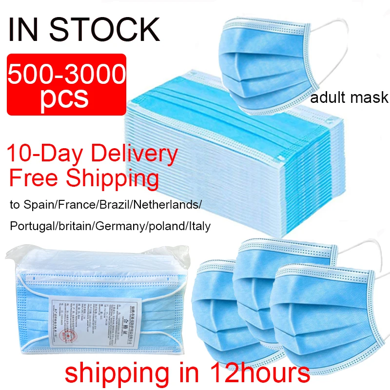 5003000PCSDisposableNonWovenFaceMasks3LayerFoldingFilter